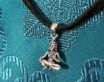 Solid, fine, small Green Tara pendant, Nepal amulet, Tibet, 925 silver