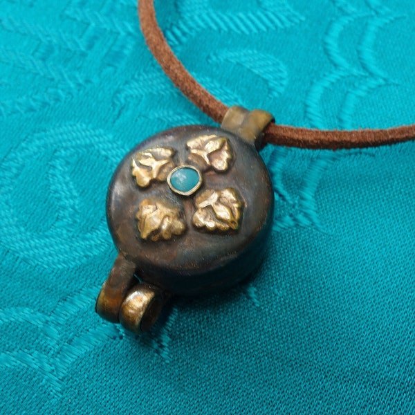 Great Tibet. Amulet - GAU made of NEPAL Copper + Turquoise with Dorje + Kalachakra Mantra