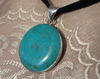 Large Tibetan turquoise pendant from Nepal, amulet, 925 sterling silver, nickel-free