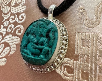 Prachtige BUDDHA AMULETT Ganesha TURQUOISE uit Nepal