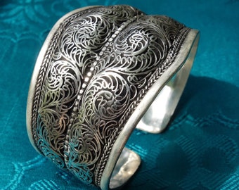 Magnifique Large Argent Bracelet De Népal Lapis Lazuli