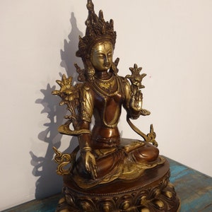 Oud Wit Tara beeld uit Nepal, brons, vuurverguld gezicht, 5,1 kg 36 cm