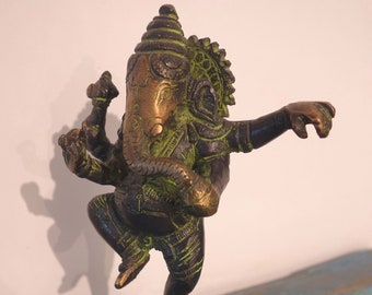 Tanzende alte Ganesha Buddha Statue mit 4 Armen aus Bronze Nepal 1Kg