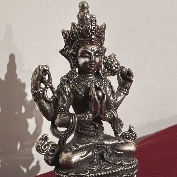 ALTE tibet. Miniatur Avalokiteshvara, Chenrezig Statue in SILBER