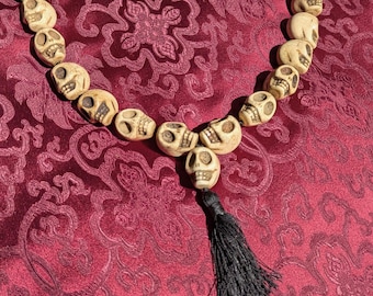Tibet. Skull mala with 3.2 cm large yak bone skulls from Nepal
