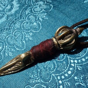 Very nice traditional Brass Phurba Pendant with Yak Leather String from NEPAL