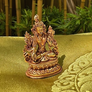 Tibetan miniature White Tara Statue fire gold plated 7.0cm