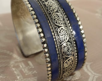 Lapis Gemstone Bangle Bracelet, Natural Stone (55.2mm/2.17
