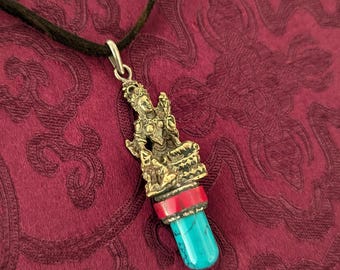 Handmade BUDDHA AMULET Green Tara with TURQUOISE from Nepal
