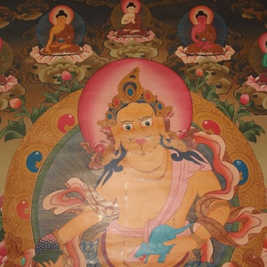 HUGE and excellent MASTERPIECE Thangka Jambhala, God of Fertility from NEPAL 133x100cm