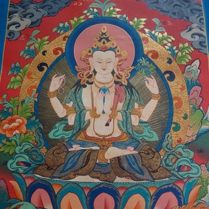 Wunderschönes Masterpiece! Buddha THANGKA Chenrezig, Avalokiteshvara TIBET 72x53