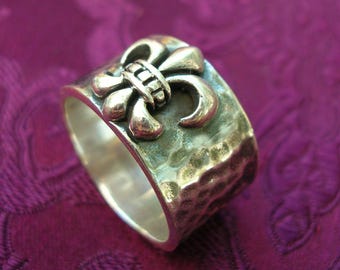 Solid 925 Silver Ring Knight Templar Lily Fleur de Lis ALSO for Men