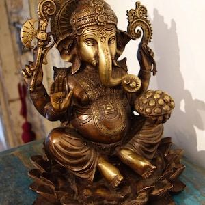 EEN MEESTERWERK! Oud Ganesha-beeld met vuurverguld gezicht, brons, Nepal, 8,5 kg