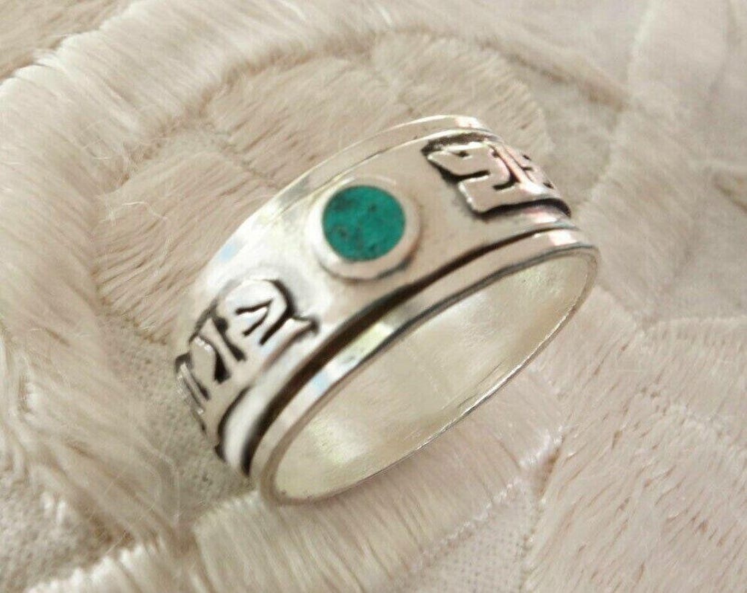 Turnt Silver Rings Very Beautiful Silver Turning RING From TIBET With Mantra and Turquoise ...