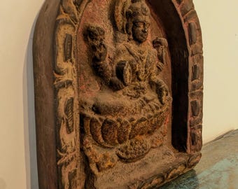 Original old Newari shrine with goddess of good fortune Lakshmi figure, Nepal color powder, 1.7kg