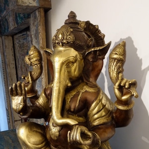 The Dream! Giant Ganesha Statue with 4 Arms, golden Trunk, Bronze Nepal 24 kg