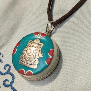 Tibetisches Amulett Gau Ghau aus Nepal in Silber + Türkis  Ganesha