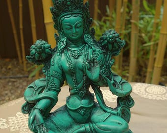 Small GREEN Tara Statue Nepal TURQUOISE for Home Altar Handicraft Tibet 21 cm