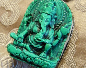 Prachtige BOEDDHA AMULET Ganesha TURQUOISE uit Nepal