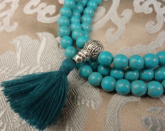 Mala Prayer beads made of real Turquoise + Silver Guru Bead from NEPAL, best Quality!