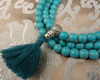 Mala Prayer beads made of real Turquoise + Silver Guru Bead from NEPAL, best Quality!