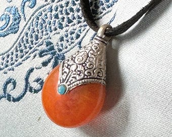 Tibet. Protective Amulet Gau Pendant Nepal Amber Silver + Turquoise