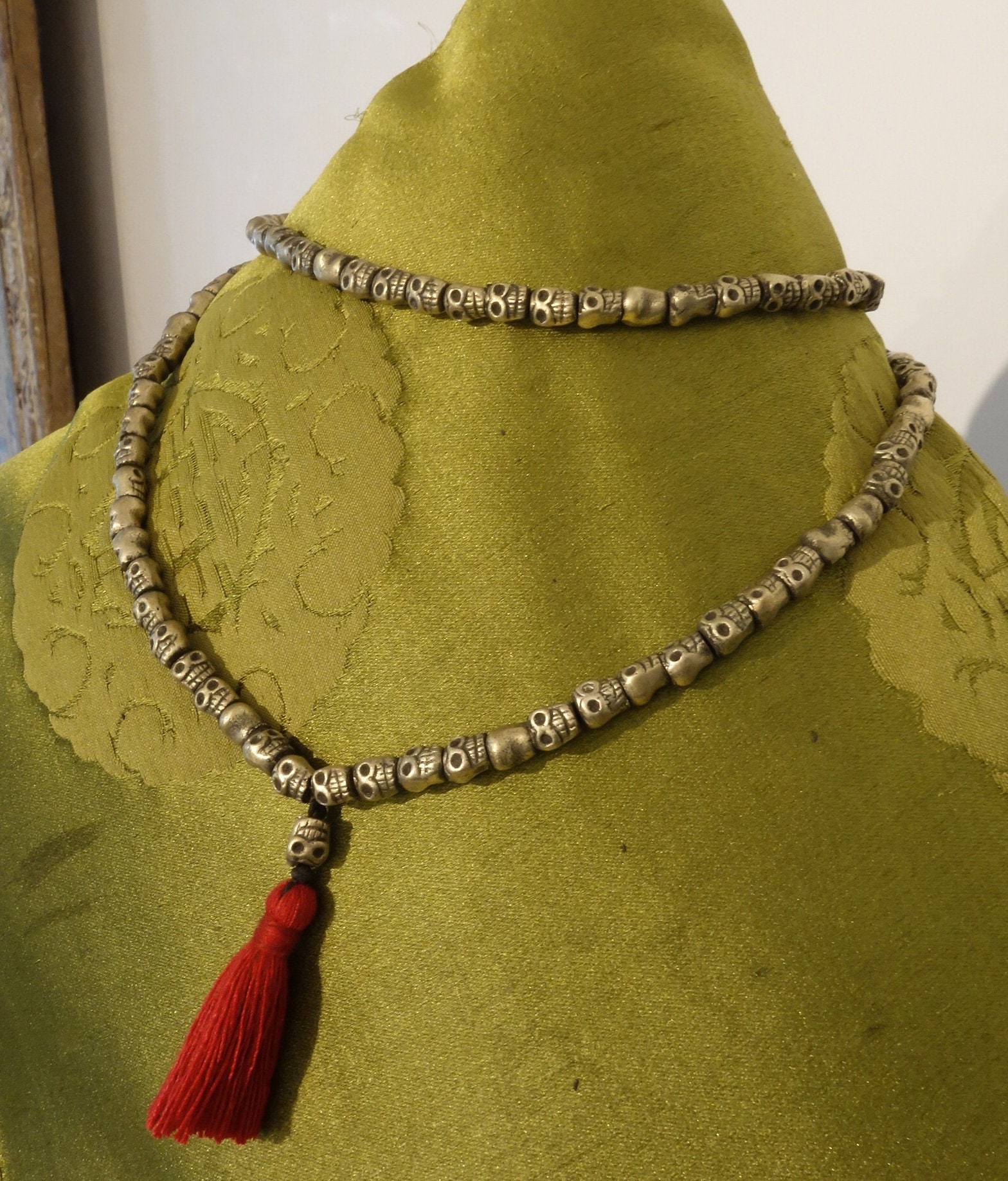 Shamanic silver Iron Skull MALA Prayer Chain from NEPAL 79cm