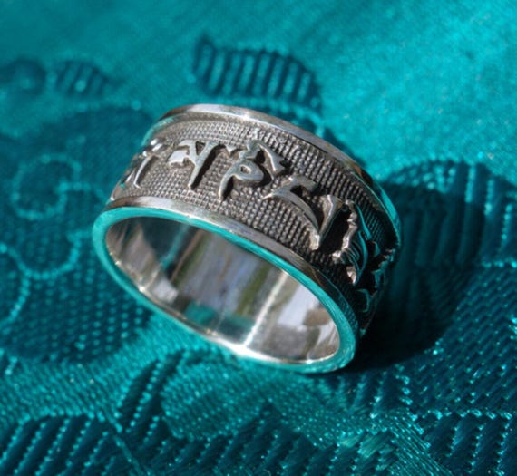 Bague Argent Tibétaine Turquoise Et OM - Taille 57 (18.1 Mm), Fait Main Népal, Neuve Sans Emballage