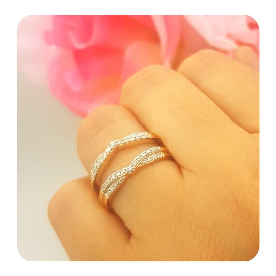 Gold /& Diamonds Jewellery 0.50 Carat 14K White Gold Over .925 Sterling Silver Round Diamond Ladies Anniversary Wedding Band Enhancer Guard Double Ring 1//2 CT Ctw