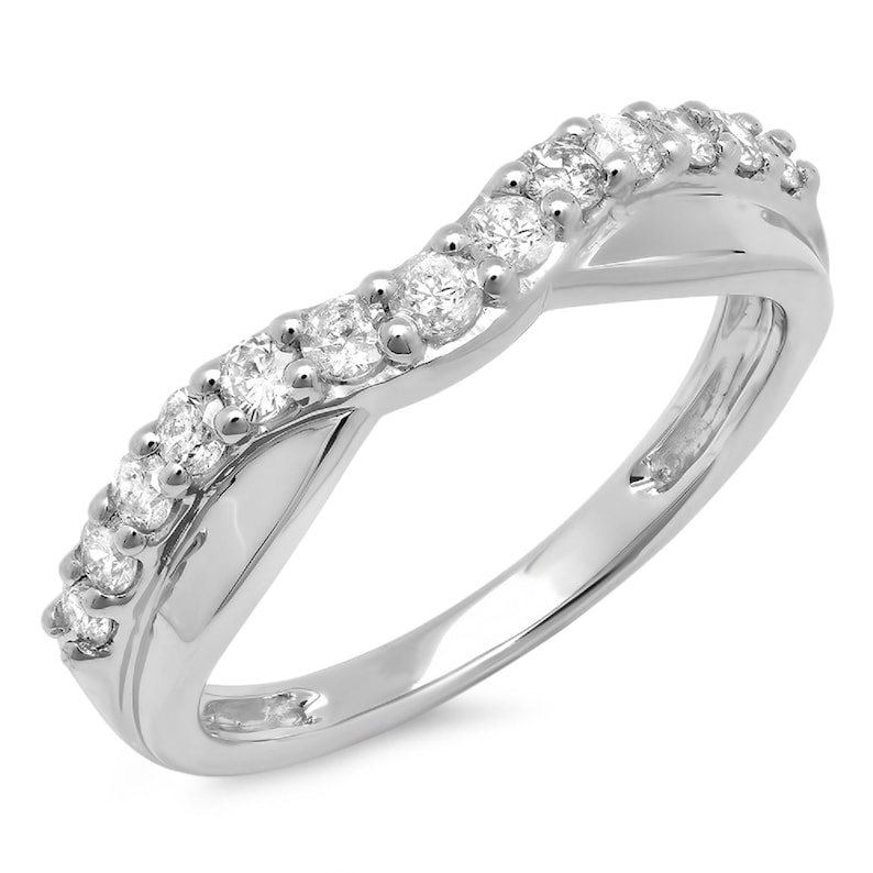 0.55 Carat Ctw 14K White Gold Over .925 Sterling Silver Round Cut Diamond Ladies Anniversary Wedding Guard Contour Band 12 CT