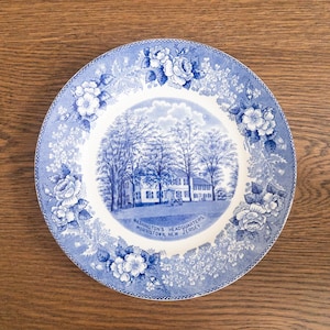 Vintage Washington's Headquarters Plate Morristown NJ Blue Transferware JonRoth England Colonial Decor