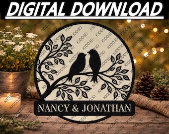 Personalized Bird Couple Wall Sign SVG | Custom Wedding & Anniversary Decor | Laser Cut Round Sign Digital Download