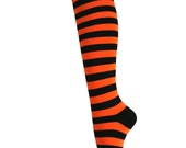 Women and Girls Black with Orange Zebra Stripes Knee High Dress Socks