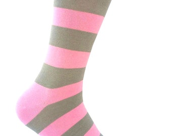 Men's Pink/Light Grey Color Stripes Dress Socks
