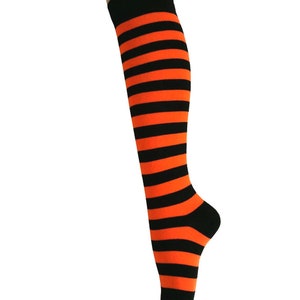 Women and Girls Black with Orange  Zebra Stripes Knee High Dress Socks