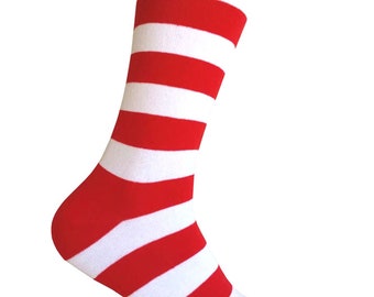 Men's Red with White Color Halloween Waldo Costume Ronald Mcdonald Costume Stripe Dress socks