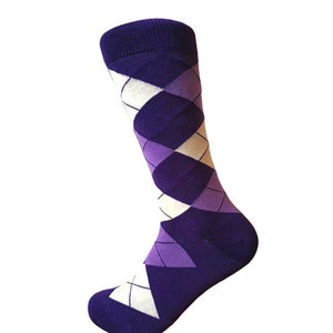 Junior Ring Bearer Boy&#39;s  Purple with Light Purple and Cream Color Argyle Dress Socks