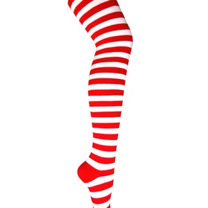 Women and Girls Red with White Color Wenda Halloween Costume Zebra Striped Thigh High Cotton Socks