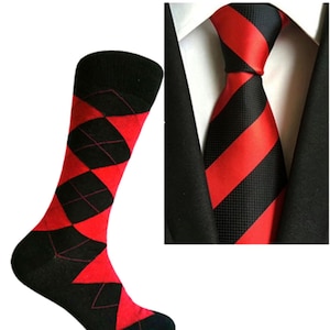 Black with Red Color Necktie and Socks Package