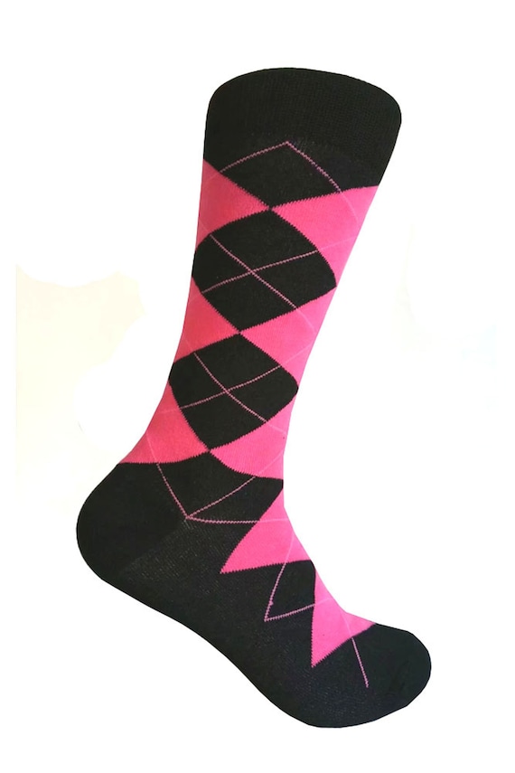 Men s Black Bright Pink Color Argyle Dress Socks