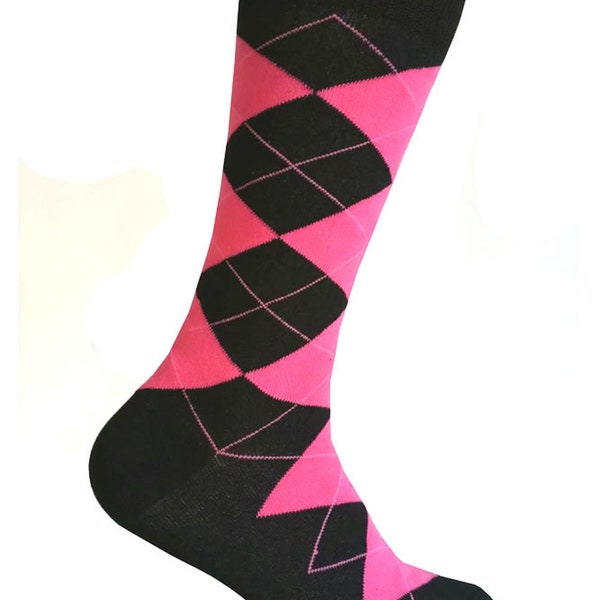 Men's Black/Bright Pink Color Argyle Dress Socks