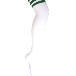 Women and Girls Halloween Costume Triple Stripes Thigh High Dress Socks, White with Green Stripes