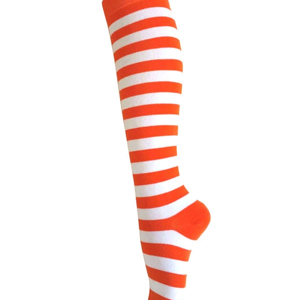 Orange with White Zebra Stripes Knee High Costume Dress Socks