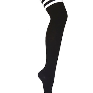 Women and Girls Black with White Stripes Halloween Costume Thigh High Triple Stripes Dress Socks