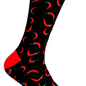 Men's Novelty Chili Pattern  Dress Socks in Black/Red Color