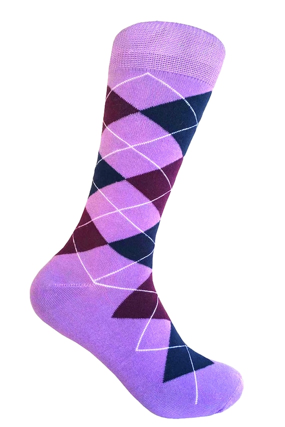 Men's Prime Lavender Color Argyle Plain Dress Casual Socks and Necktie Socks Set