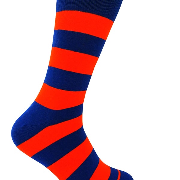 Men's Royal Blue With Orange Color Stripes Dress Socks