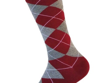 Junior Ring Bearer Boy's Wine(Claret/Sangria/Maroon/Burgundy) with Light Gray and Heather Gray Argyle Dress Socks