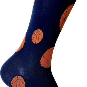 Men&#39;s Novelty Basketball Pattern Dress Socks In Navy with Orange Color