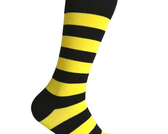 Men's Black with Bright Yellow Color Stripes Dress Socks